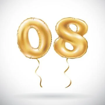Vector Golden number 0 8 zero eight balloon. Party decoration golden balloons Stock Illustration