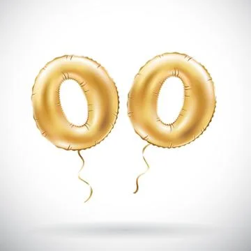 Vector Golden number 00 two zeros metallic balloon. Party decoration golden b Stock Illustration