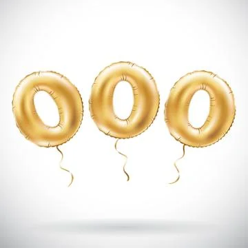 Vector Golden number 000 Three zeros metallic balloon. Party decoration golde Stock Illustration