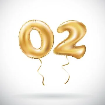 Vector Golden number 02 zero two metallic balloon. Party decoration golden ba Stock Illustration