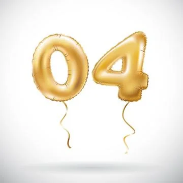 Vector Golden number 04 zero four metallic balloon. Party decoration golden b Stock Illustration