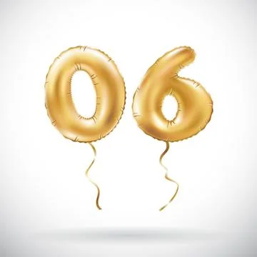Vector Golden number 06 zero six metallic balloon. Party decoration golden ba Stock Illustration