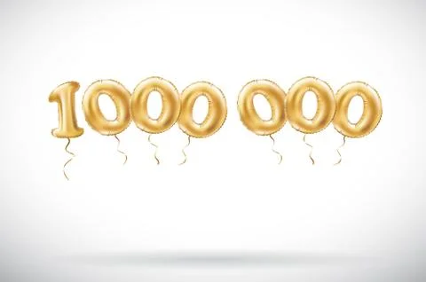 Vector Golden number 1000000 one Million metallic balloon. Party decoration g Stock Illustration