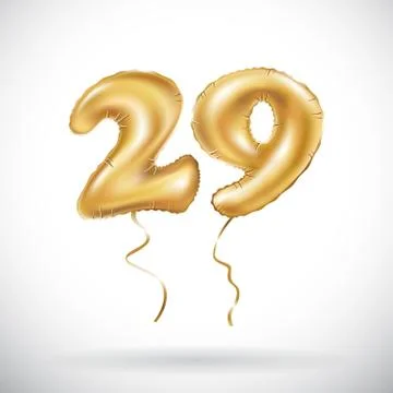 Vector Golden number 29 twenty nine metallic balloon. Party decoration golden Stock Illustration