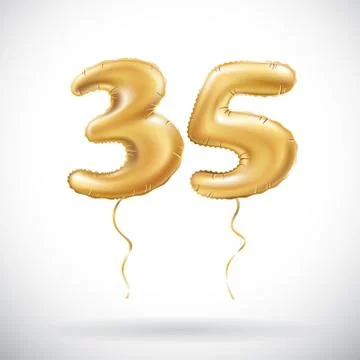 Vector Golden number 35 thirty five metallic balloon. Party decoration golden Stock Illustration
