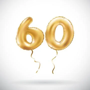 Vector Golden number 60 sixty metallic balloon. Party decoration golden ballo Stock Illustration