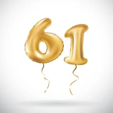 Vector Golden number 61 sixty one metallic balloon. Party decoration golden b Stock Illustration
