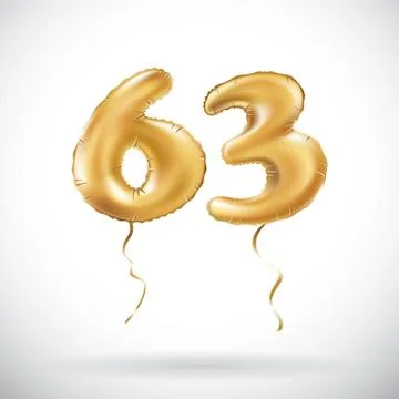 Vector Golden number 63 sixty three metallic balloon. Party decoration golden Stock Illustration