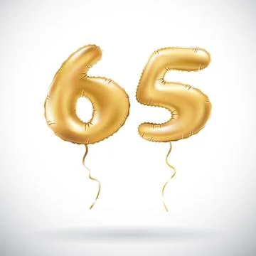 Vector Golden number 65 sixty five metallic balloon. Party decoration golden  Stock Illustration