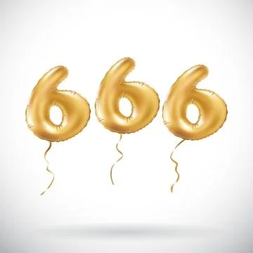 Vector Golden number 666 six hundred sixty six metallic balloon. Party decora Stock Illustration