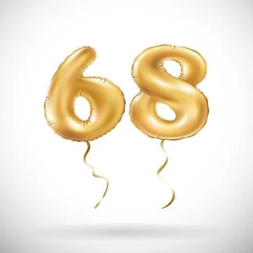 Vector Golden number 68 sixty eight metallic balloon. Party decoration golden Stock Illustration