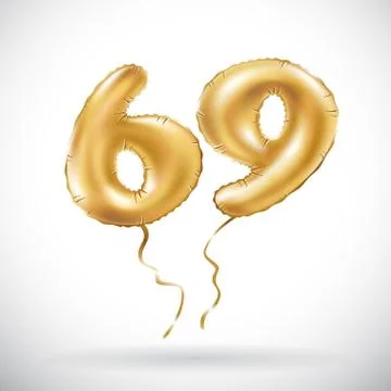 Vector Golden number 69 sixty nine metallic balloon. Party decoration golden  Stock Illustration