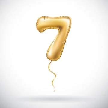 Vector Golden number 7 seven metallic balloon. Party decoration golden balloo Illustrazione stock