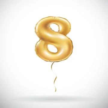 Vector Golden number 8 eight metallic balloon. Party decoration golden balloo Stock Illustration
