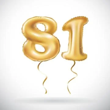 Vector Golden number 81 Eighty one metallic balloon. Party decoration golden  Stock Illustration