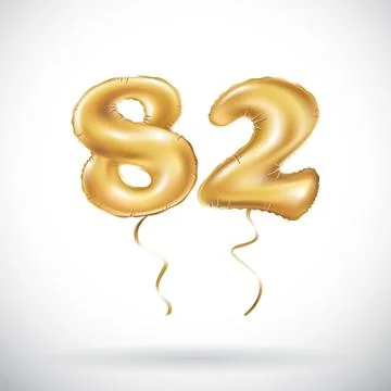 Vector Golden number 82 eighty two metallic balloon. Party decoration golden  Stock Illustration