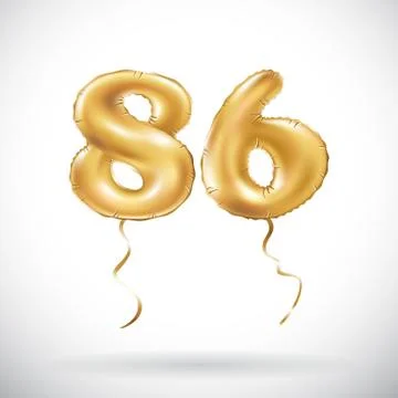 Vector Golden number 86 eighty six metallic balloon. Party decoration golden  Illustrazione stock