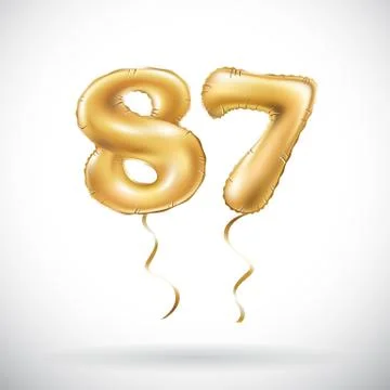 Vector Golden number 87 eighty seven metallic balloon. Party decoration golde Stock Illustration