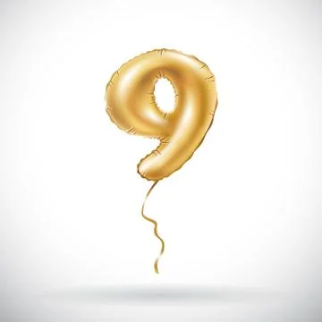 Vector Golden number 9 nine metallic balloon. Party decoration golden balloon Stock Illustration