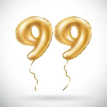 Vector Golden number 99 ninety nine metallic balloon. Party decoration golden Stock Illustration