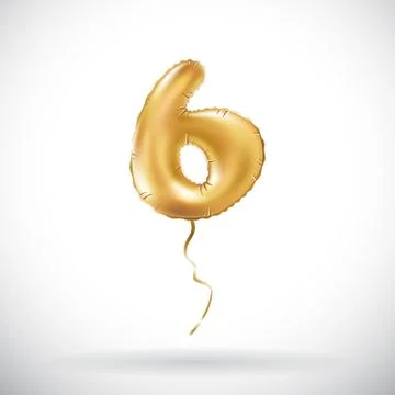 Vector Golden number six 6 metallic balloon. Party decoration golden balloons Stock Illustration