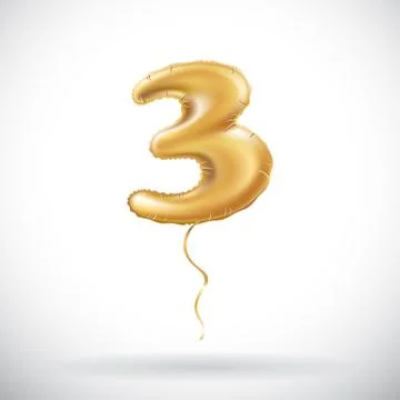 Vector Golden number three 3 metallic balloon. Metallic design Stock Illustration