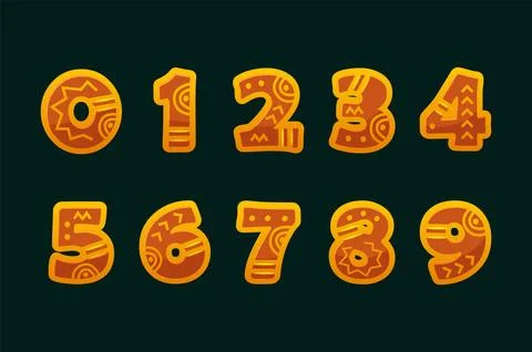 Vector Golden Numbers Set, figures 0-9. Decorative Count Signs. Aztec, Scan.. Illustrazione stock