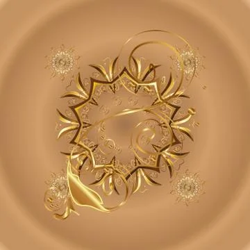 Vector golden pattern on beige and orange colors. Golden snowflake simple seamle Stock Illustration