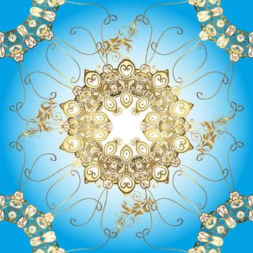 Vector golden pattern on neutral, brown, blue colors. Symbol of winter, Merry Ch Stock-Illustration