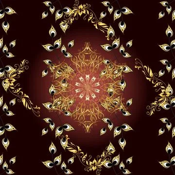 Vector golden pattern. Oriental style arabesques golden pattern on a gray, brown Stock Illustration