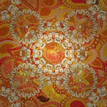 Vector golden pattern. Oriental style arabesques golden pattern on a yellow, bei イラスト素材