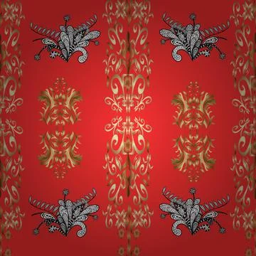 Vector golden pattern. Seamless golden textured curls. White, red and beige colo Illustrazione stock