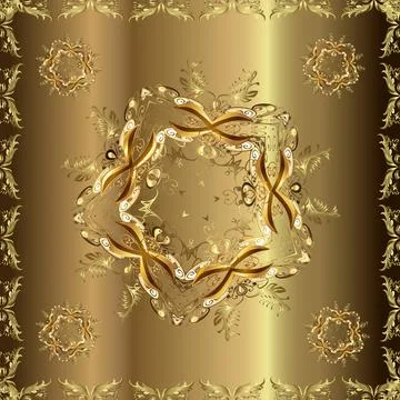Vector golden pattern. Seamless golden textured curls. Oriental style arabesques イラスト素材