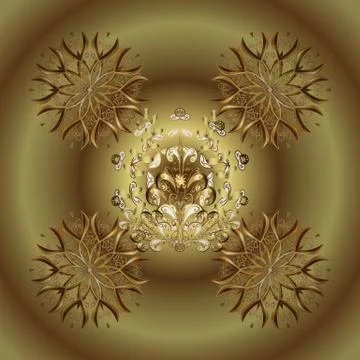 Vector golden pattern on yellow, brown colors with golden elements. Abstract ske Stock Illustration