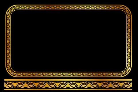 Vector Golden Rectangle Floral Frame, at black background Stock Illustration