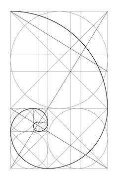 Vector golden relationship template. Golden spiral, golden ratio, Fibonacci Stock Illustration