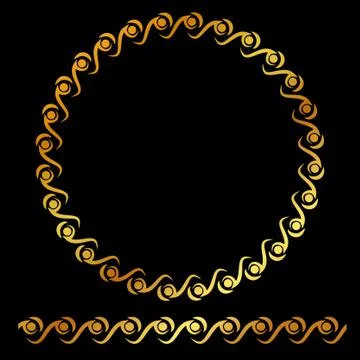 Vector Golden Rounded Corner Circle Floral Frame, at black background Illustrazione stock