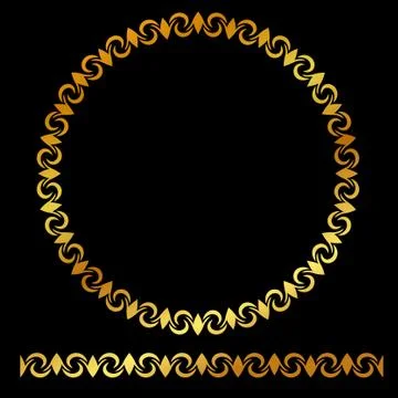 Vector Golden Rounded Corner Circle Floral Frame, at black background Illustrazione stock