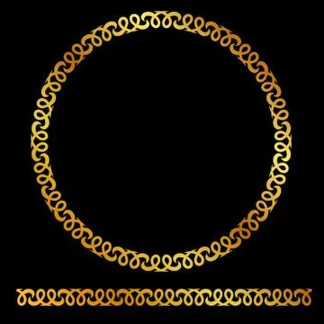 Vector Golden Rounded Corner Circle Floral Frame, at black background Illustrazione stock