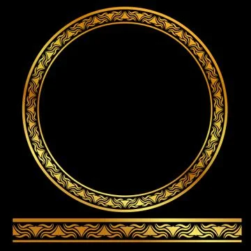 Vector Golden Rounded Corner Circle Floral Frame, at black background Stock Illustration