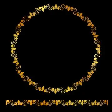 Vector Golden Rounded Corner Circle Floral Frame, at black background Illustrazione stock