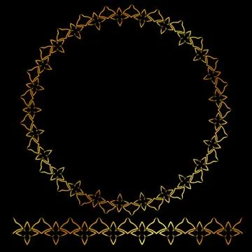 Vector Golden Rounded Corner Circle Floral Frame, at black background Illustrazione stock