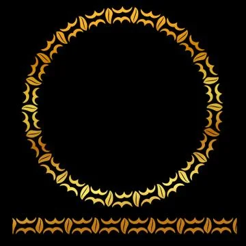 Vector Golden Rounded Corner Circle Floral Frame, at black background Illustrazione stock