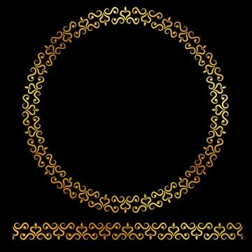 Vector Golden Rounded Corner Circle Floral Frame, at black background Illustrazione stock