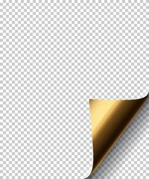 Vector golden sheet curl corner on transparent background. Stock Illustration
