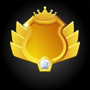 Vector golden shield template for game achievement. Stock Illustration