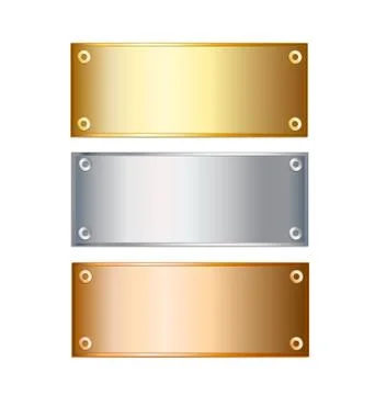 Vector golden, silver and bronze podium plates isolated on white background, Stock Illustration