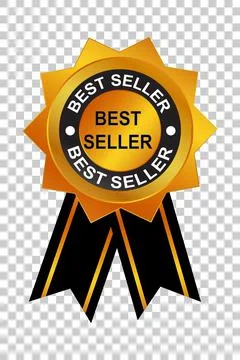 Vector Golden Stamp or Tag, Best Seller with ribbon at transparent effect bac Stock Illustration