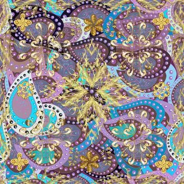 Vector golden textile print. Floral tiles. Seamless pattern oriental ornament. I 스톡 일러스트