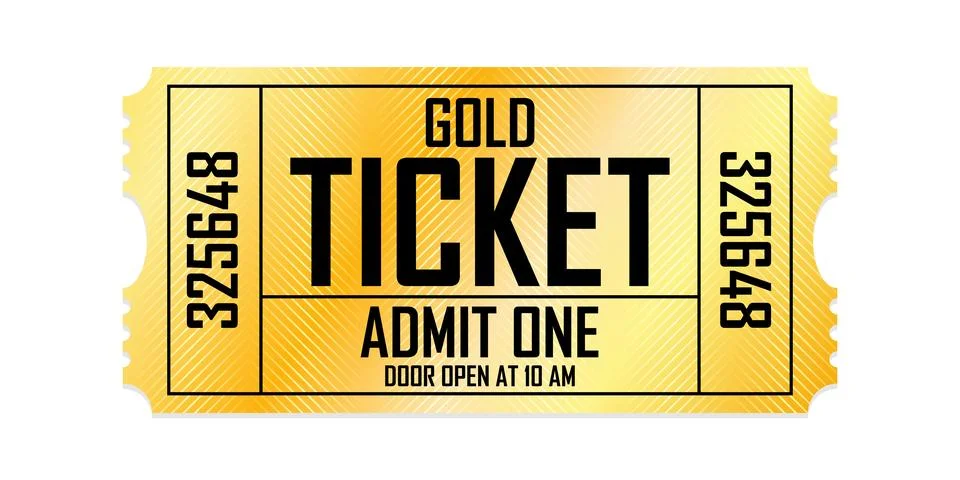Vector golden tickets isolated on whithe backgound. Cinema, theater, concert Stock Illustration